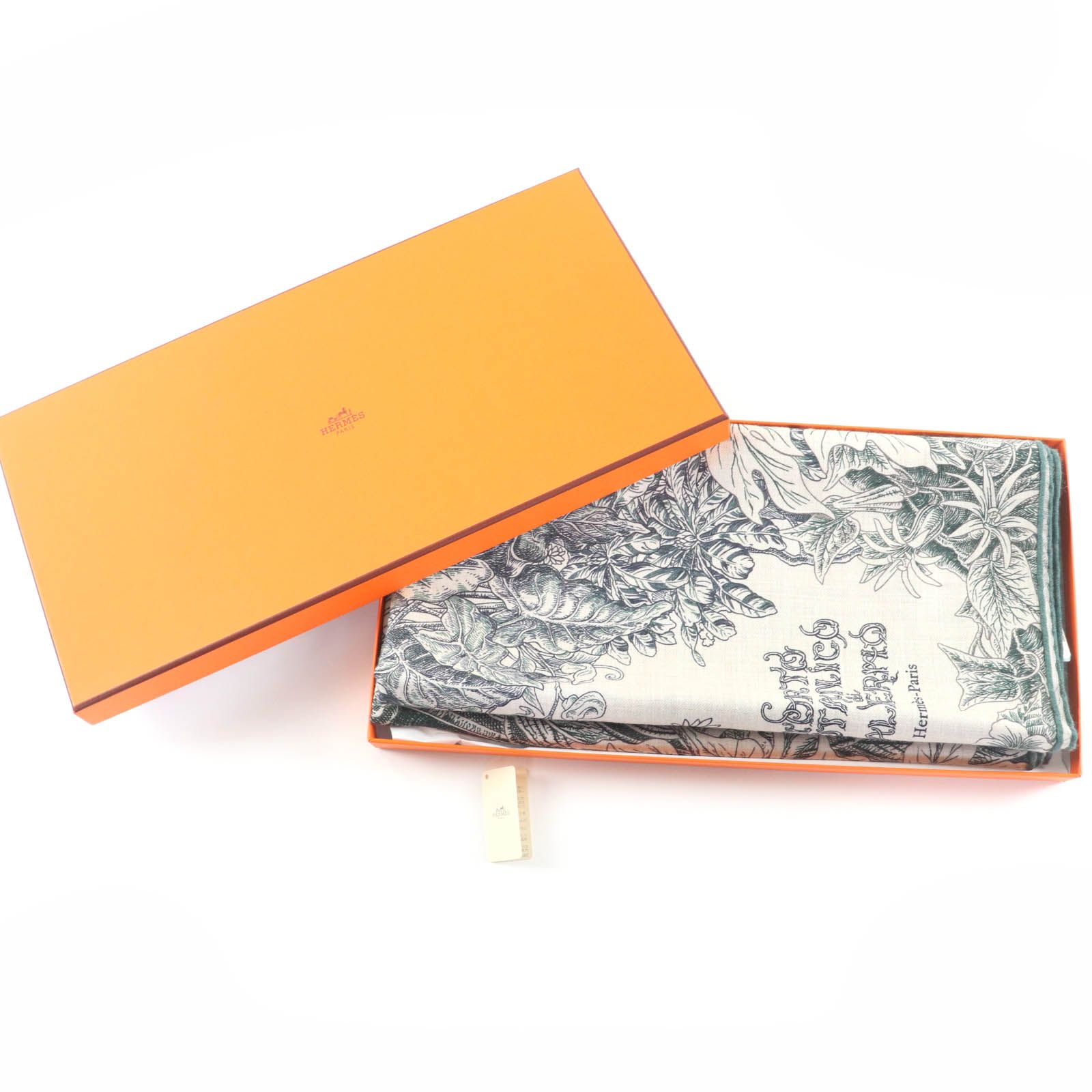 ♥品 HERMES エルメス 24 AW カレジェアン カレ140 All Orto Botanico di Palermo パレルモの植物園 カシミヤ シルク ヴェールロデン|ナチュラル スカーフ き フランス製 レディース