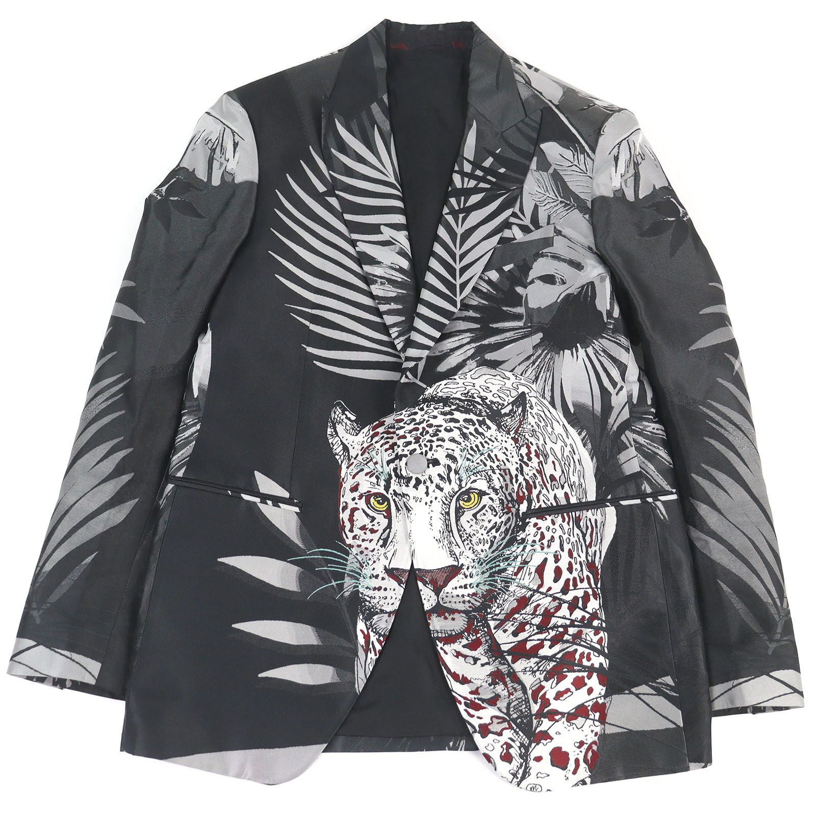 極美品□ETRO エトロ 22SS シルク混 ヒョウ ジャングル ピークドラペル