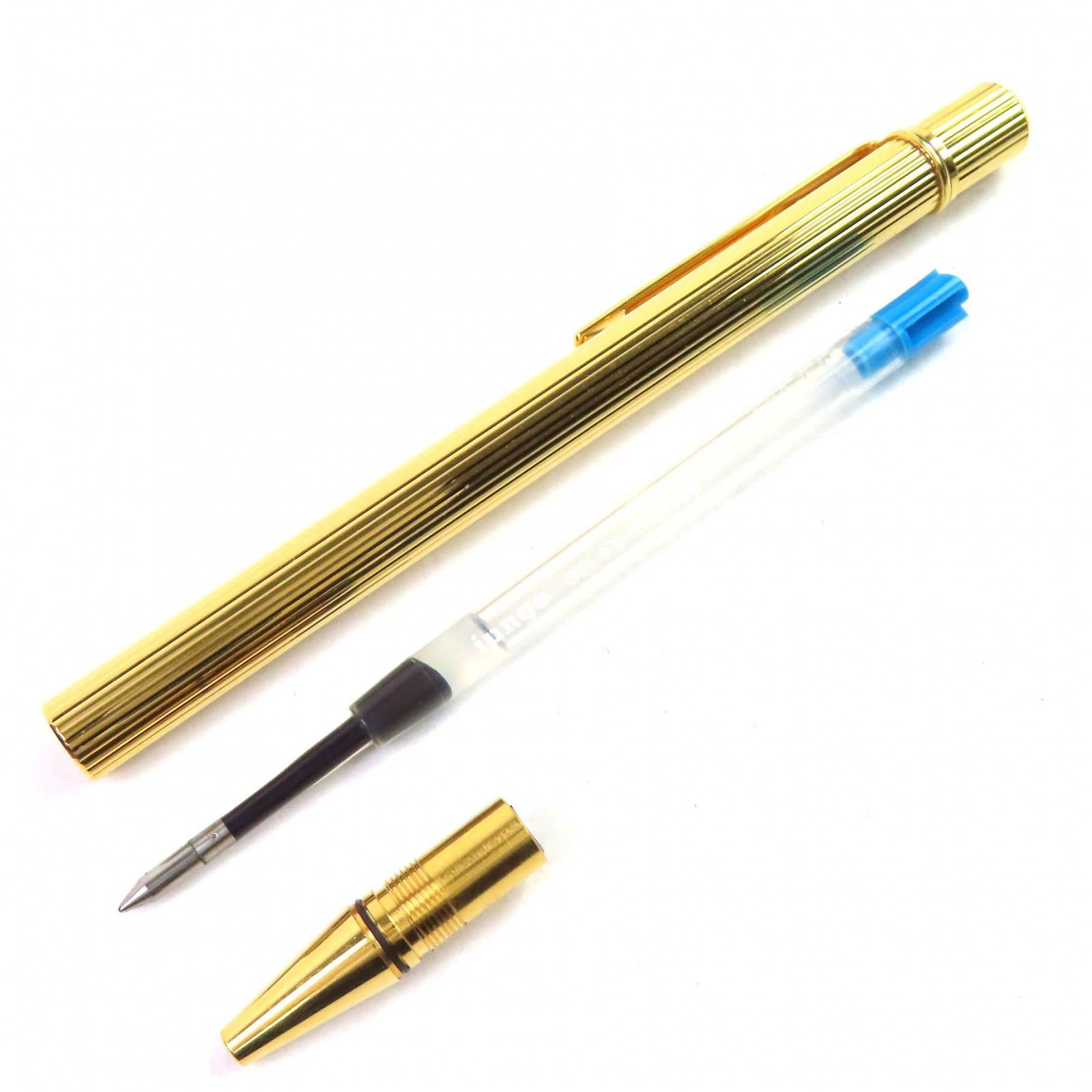 △Cartier カルティエ マスト ドゥ ストライプ柄 ツイスト式 ボールペン ゴールド フランス製 メンズ 筆記 済み