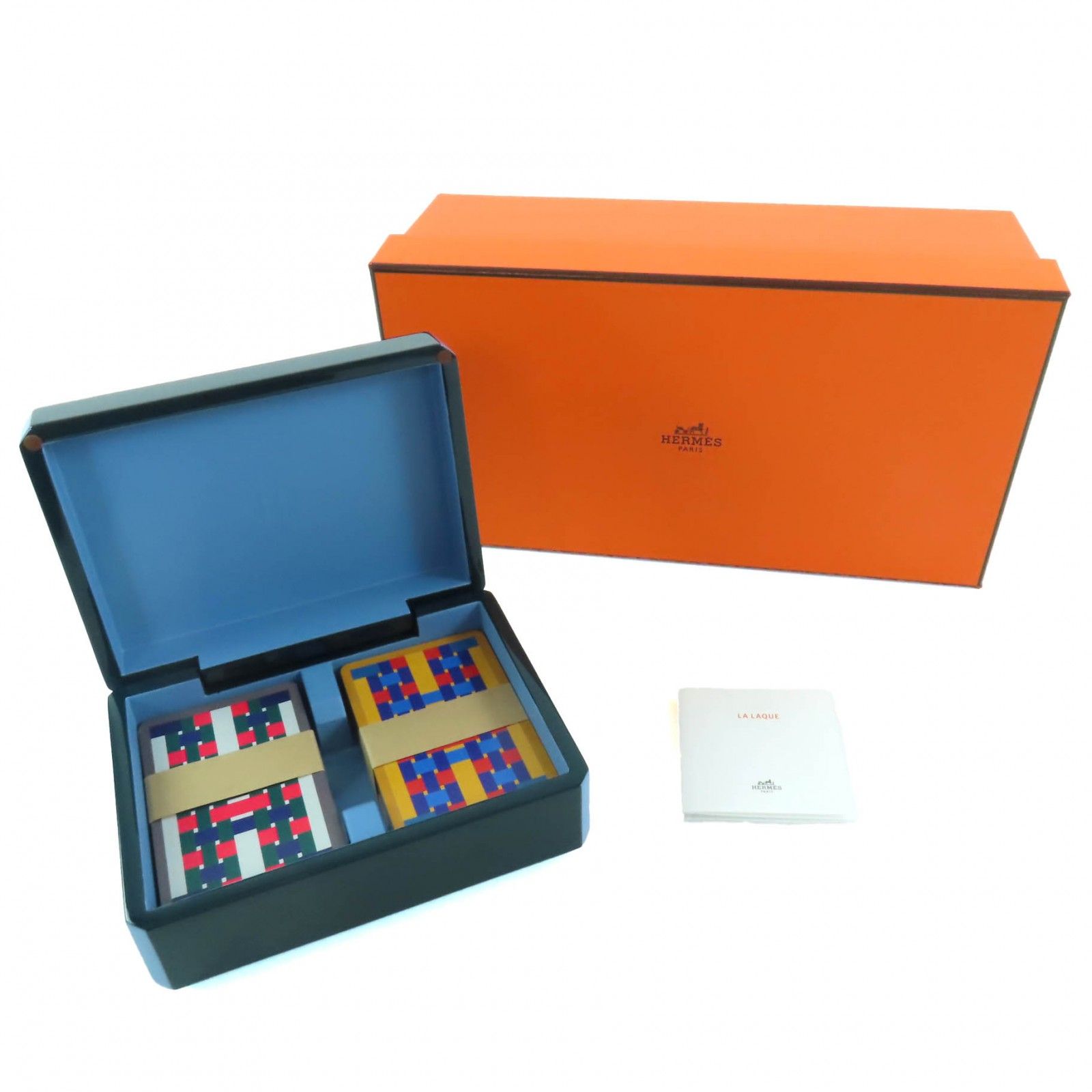 HERMES エルメス カードケース ファセット ブリッジ Hティサージュ ラッカーウッド ブルー|グラン|フォン トランプ き フランス製 レディース 定価189 200円