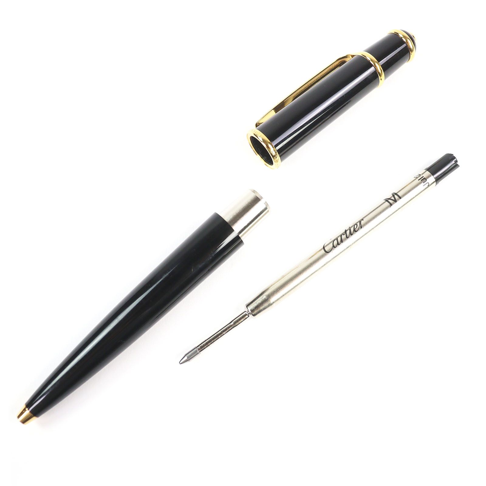  □Cartier カルティエ ディアボロ ドゥ ブルージェムストーン ツイスト式 ボールペン ブラック ゴールド ケース付き ドイツ製 メンズ 筆記 済み ボールペン本体 ボールペン