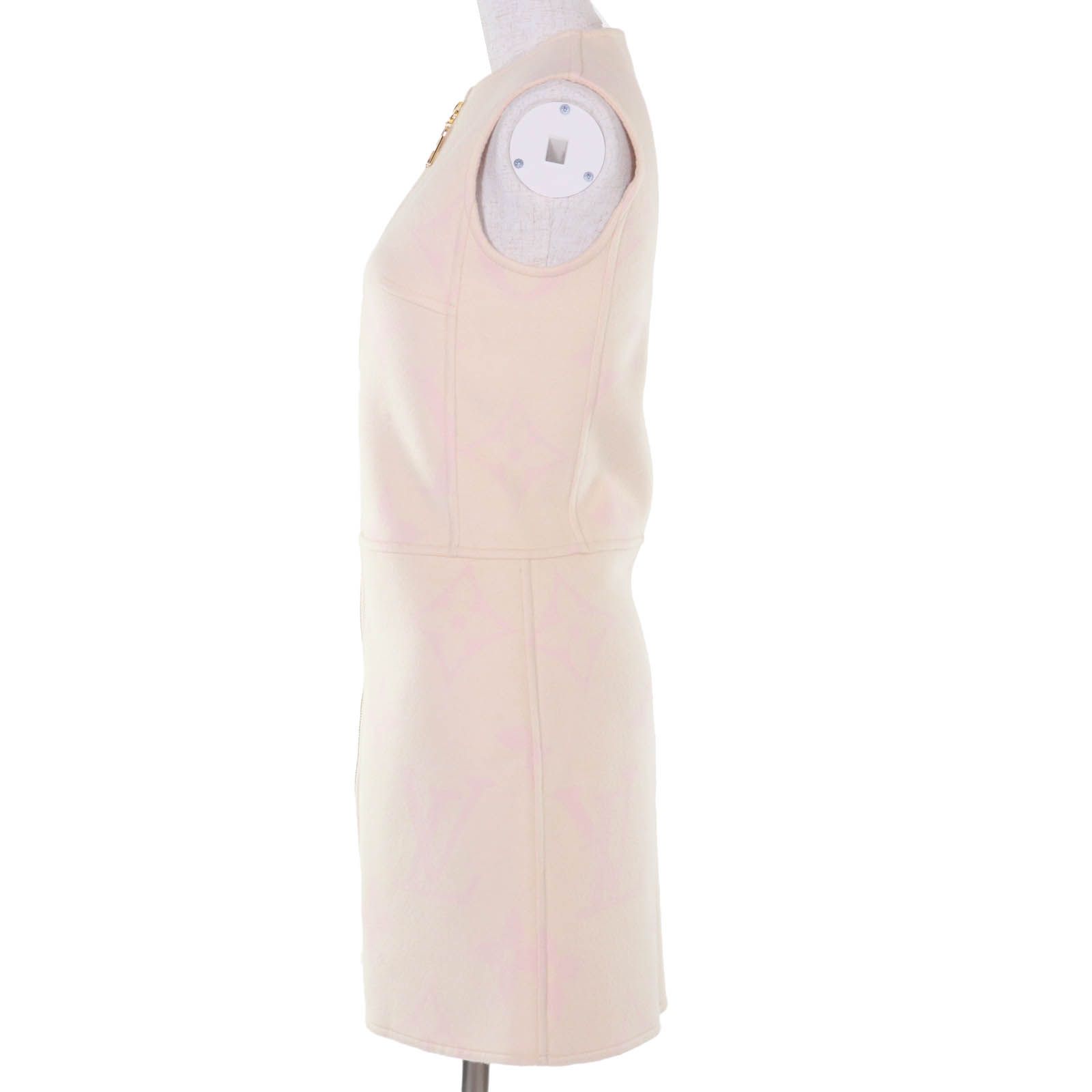 LOUIS VUITTON ルイヴィトン FIDS 06 ウール シルク ジャイアントモノグラム フロントジップ ノースリーブ ワンピース アイボリー系 34 ガーメント付き イタリア製 レディース