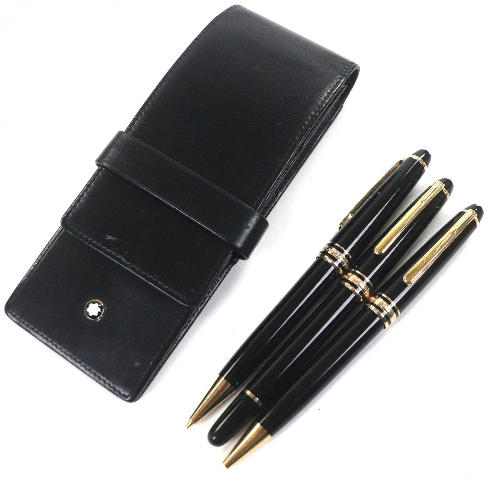 モンブラン マイスターシュテュック クラシック ペン先14 K Fニブ ホワイトスター シャープペンシル ボールペン 万年筆 3本セット ブラック ゴールド ドイツ製 メンズ 筆記 済み
