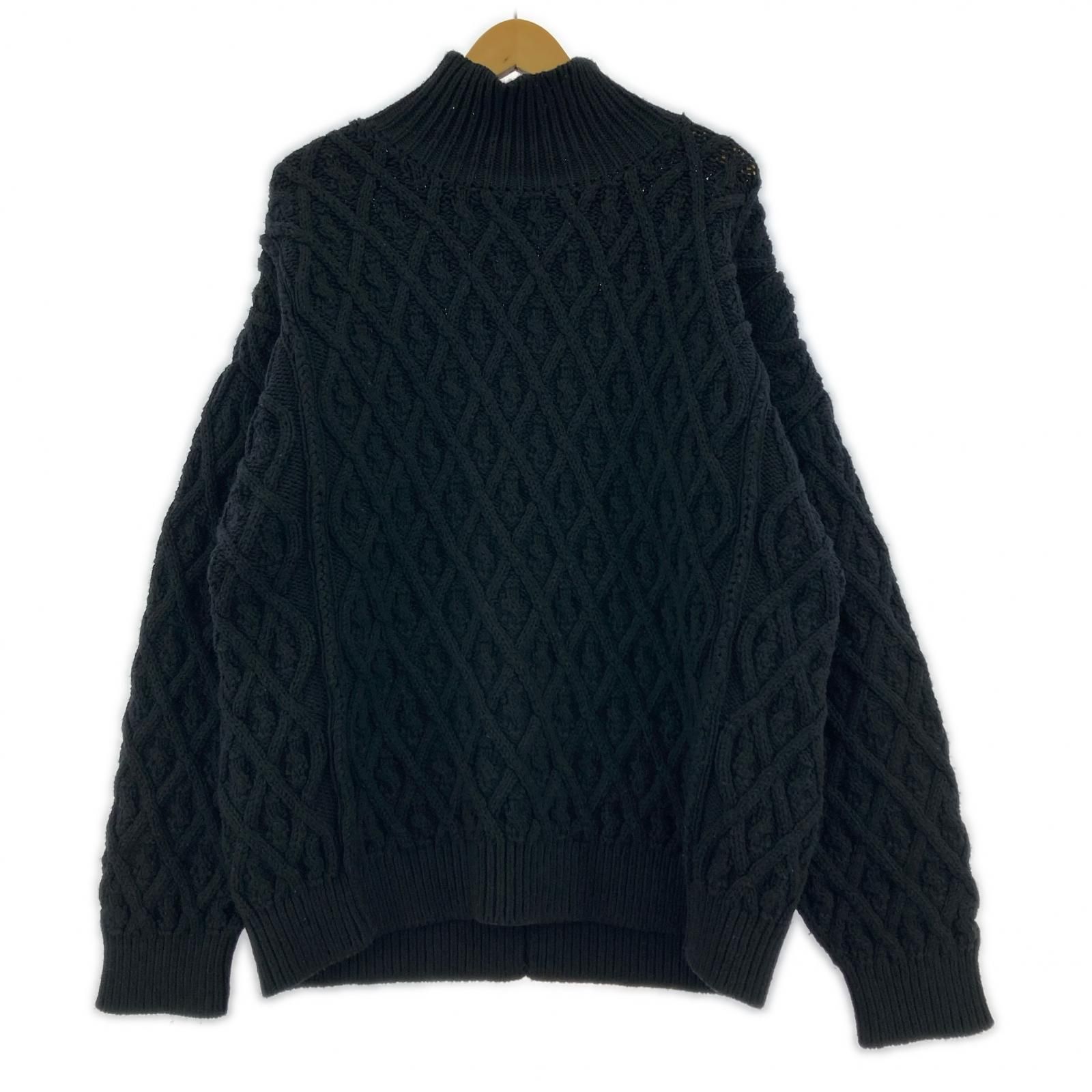 AURALEE 21 AW HARD TWIST MERINO ARAN KNIT ニット セーター 4 ブラック