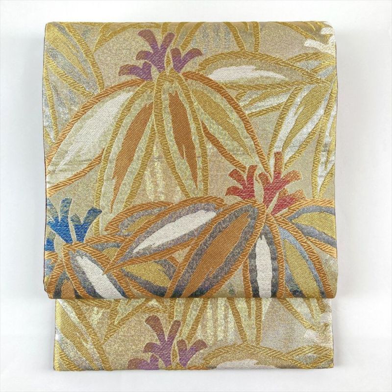 たんす屋 リユース帯 帯 振袖用袋帯 金 フォーマル 六通 金糸 銀糸 焼き箔 笹