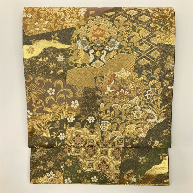 たんす屋 リユース帯 帯 袋帯 金地 フォーマル セミフォーマル 六通 金糸 平等院色紙文 吉祥文