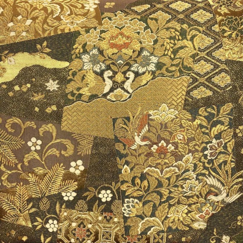 たんす屋 リユース帯 帯 袋帯 金地 フォーマル セミフォーマル 六通 金糸 平等院色紙文 吉祥文