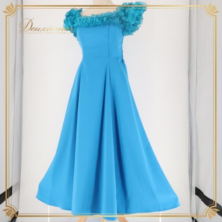 【日本製 フラダンス衣装】ブルー Paondor ワンピース ドレス 青 サテン 日本製 フラダンス衣装】ブルー Paondor ワンピース ドレス 青 サテン