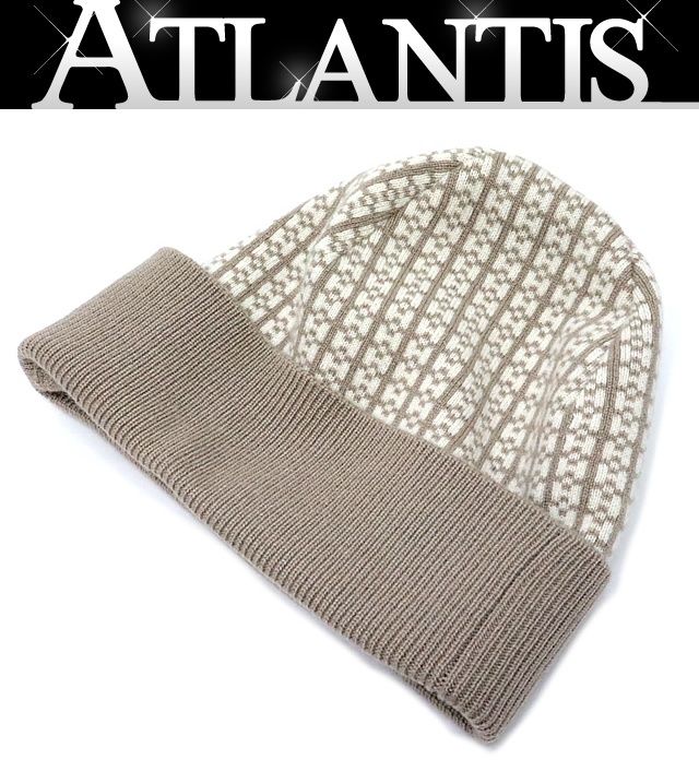 エルメス HERMES Hロゴ ニットキャップ ビーニー ベージュ カシミア size M 18091