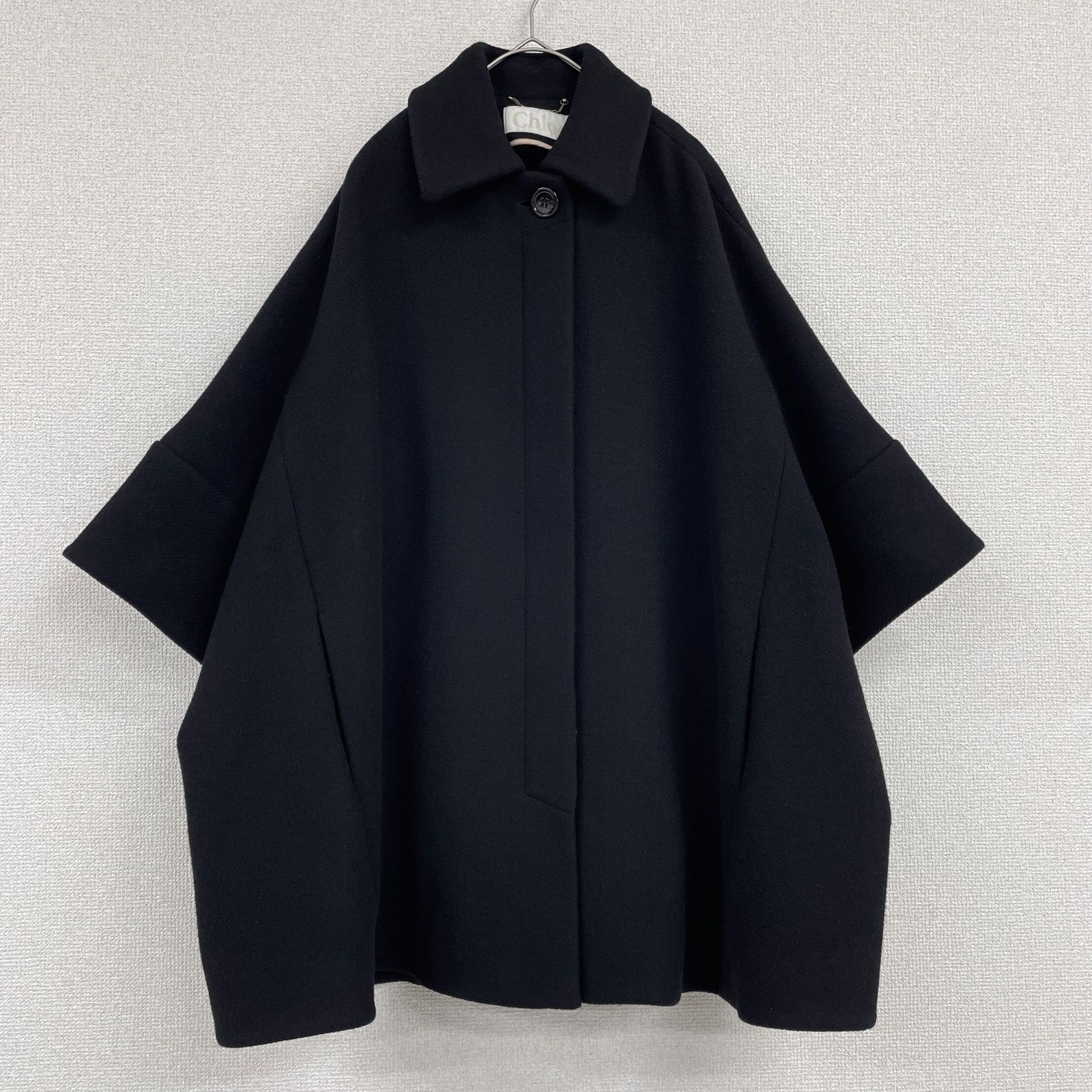 クロエ　レイヤードポンチョ　ベストドッキング　ケープ　ブラック　黒　ウール　36 クロエ レイヤードポンチョ ベストドッキング ケープ ブラック 黒