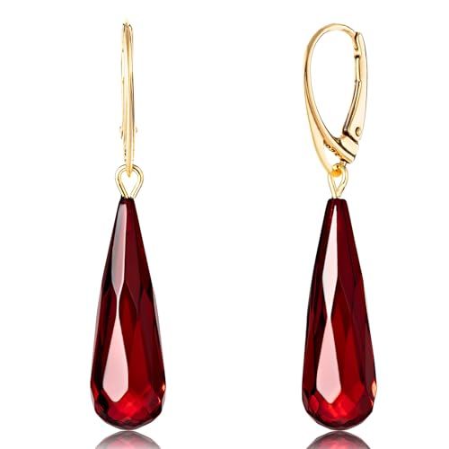 Amber by Mazukna 琥珀 ピアス ティアドロップ型 レッドアンバー ジュエリーボックス付き Silver 925 ゴールドプレーティング金具 レバーバック開閉式 レディース 軽量 上品なジュエリー ギフト 書付属po