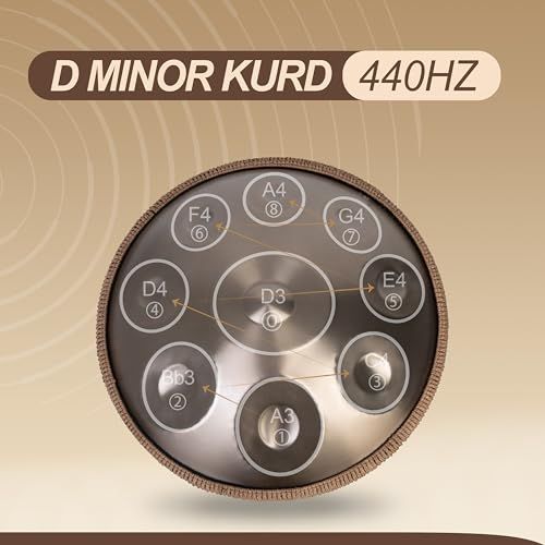ハンドパン ドラム - 22インチ 9音 D Kurd 440 Hz 手作り品質ハンドパン ソフトバッグ マレット スタンド 音符ステッカー クリーニングクロス付き アーティスト演奏動画付きpo