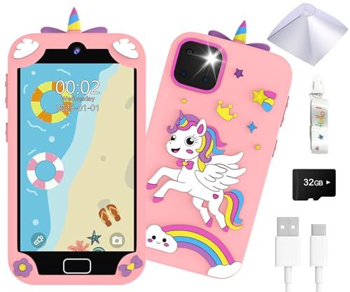 キッズスマホ 業界初4インチ超大画面＆3 Dホログラム キッズ携帯 子供用 女の子 男の子 スマホ おもちゃ 1080 P HD 動画カメラ 10倍ズーム 自撮り 録音 音楽再生 英語学習 ピアノ演奏機能 ゲーム お絵描き 農場 ストップウォッチ アラームpo