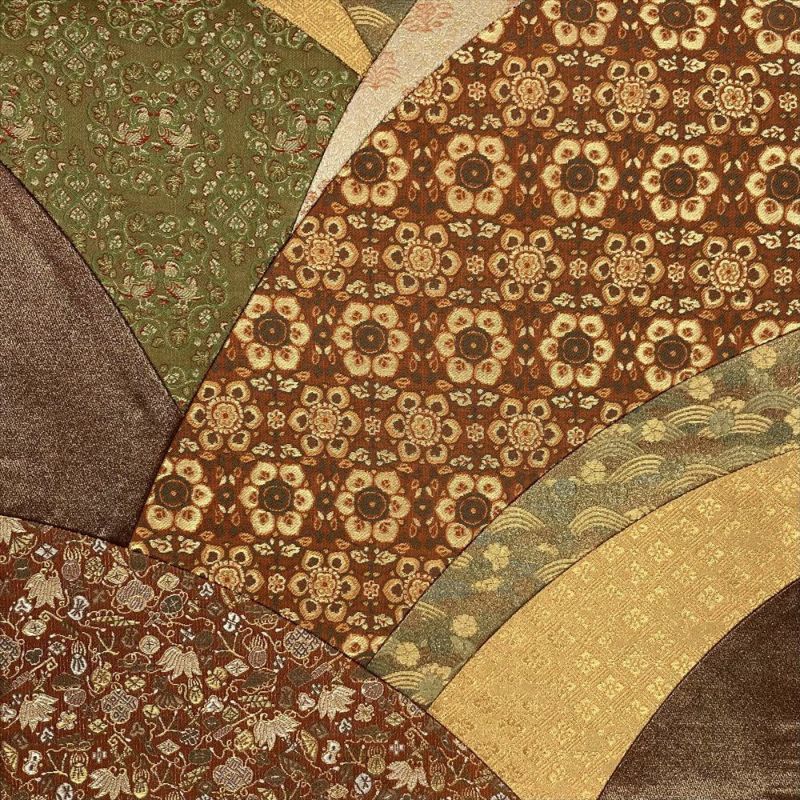 たんす屋 リユース帯 帯 袋帯 茶 フォーマル セミフォーマル 六通 切り嵌め 切箔 華文 波に花 名物裂