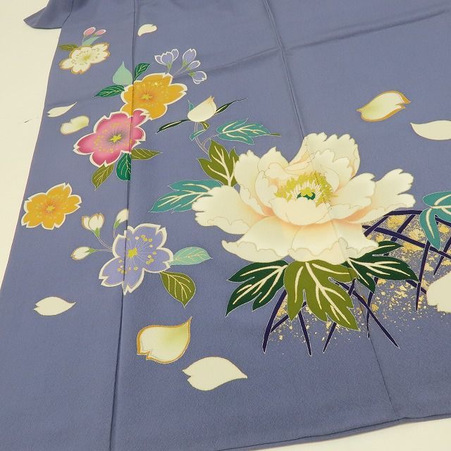 六花-RIKKA- 正絹 ラメ 桜と牡丹 振袖 着物 A 4334