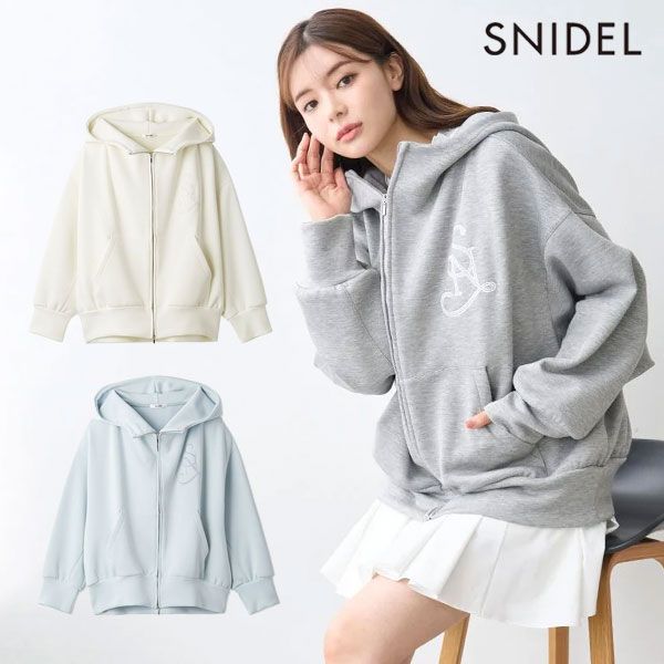 スナイデル SNIDEL トップス 25秋冬 エンブレムボンディングパーカー 長袖 ミドル丈 フルジップ swct 261049