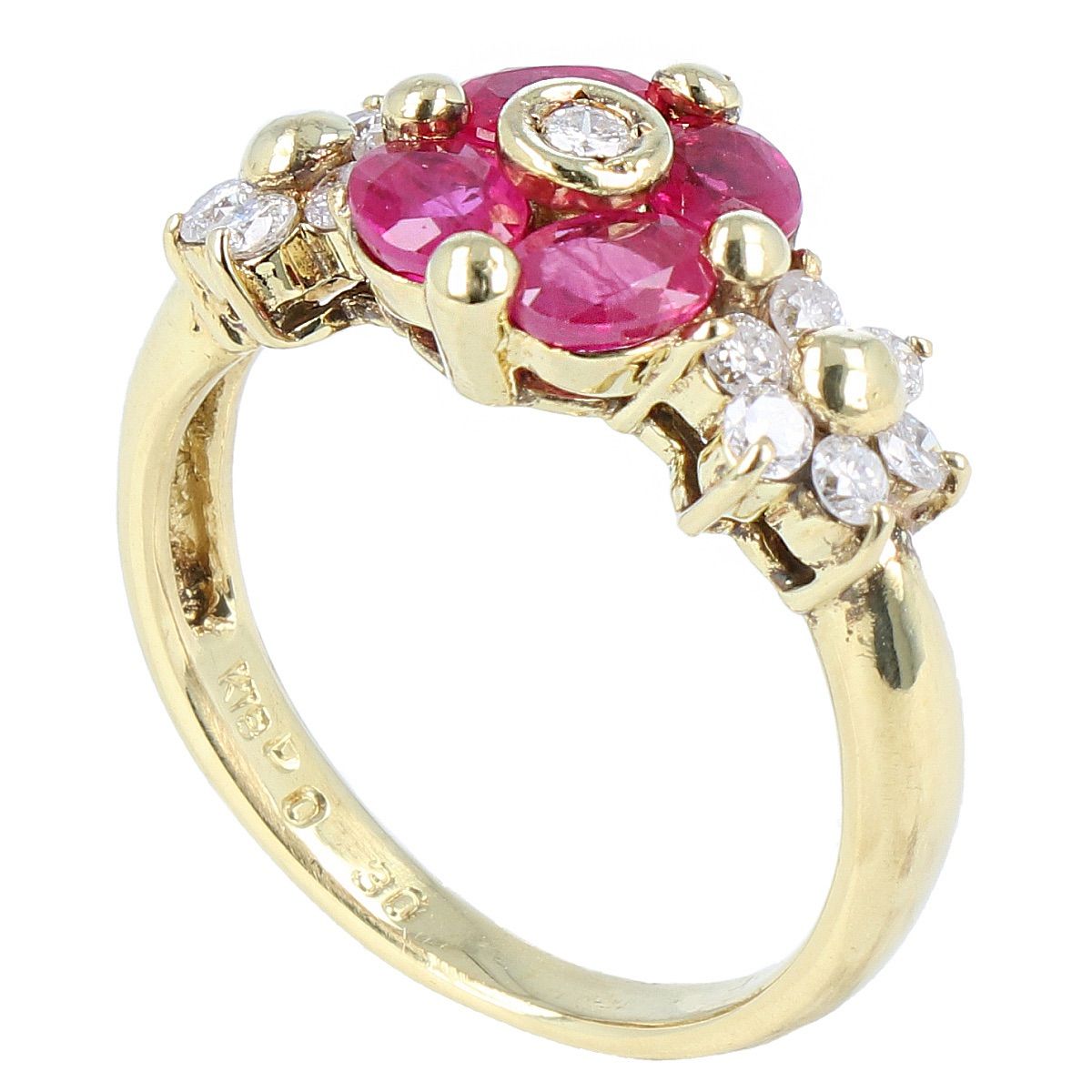 K 18 ルビー ダイヤ リング 指輪 YG ゴールド 0.35 ct ダイヤモンド 0.30 3.8 g 7号 レディース ジュエリー 宝石 アクセサリー -AB 9304
