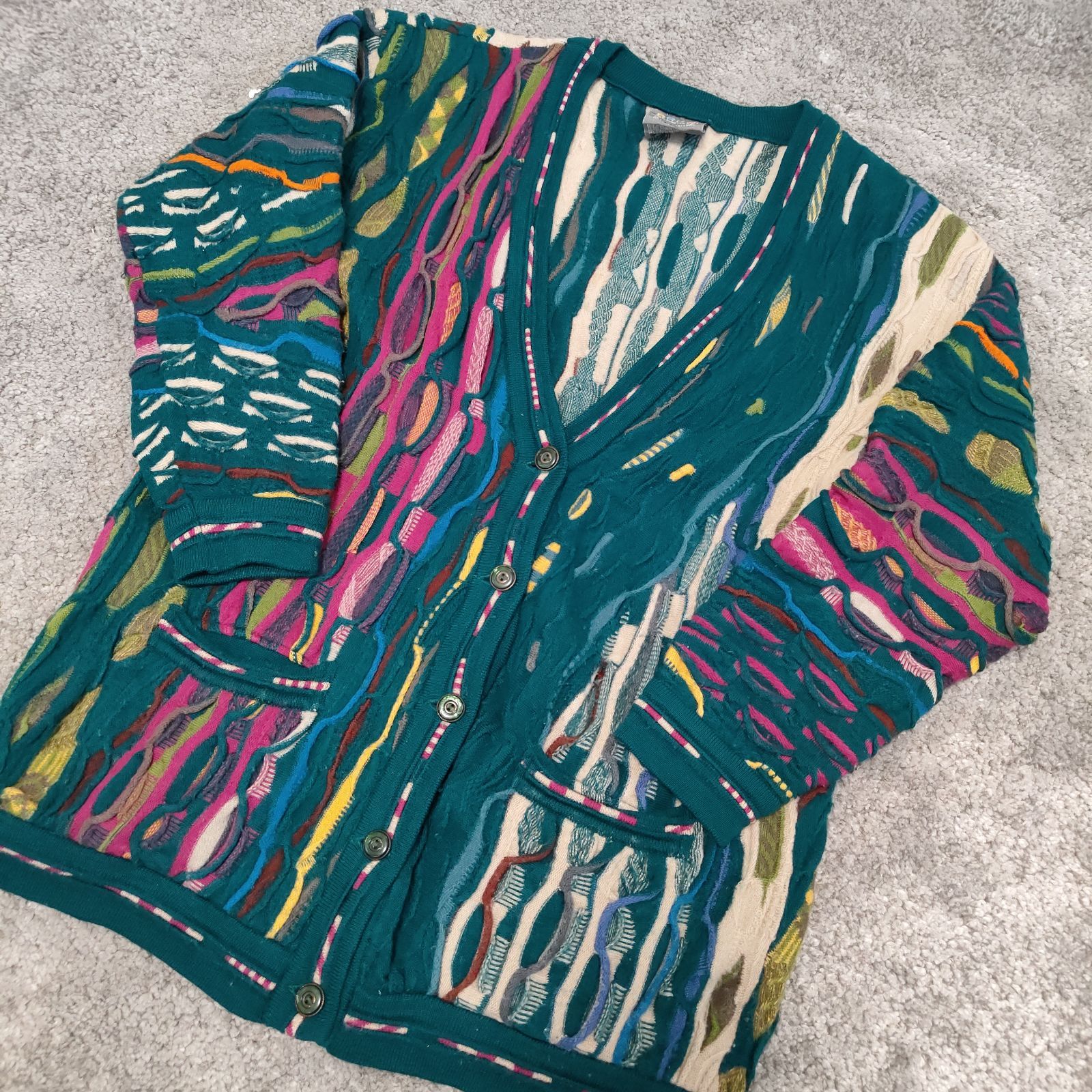 COOGI クージー サイズ M 3 Dニットカーディガン ウールニット グリーン 羽織 レディース 古着