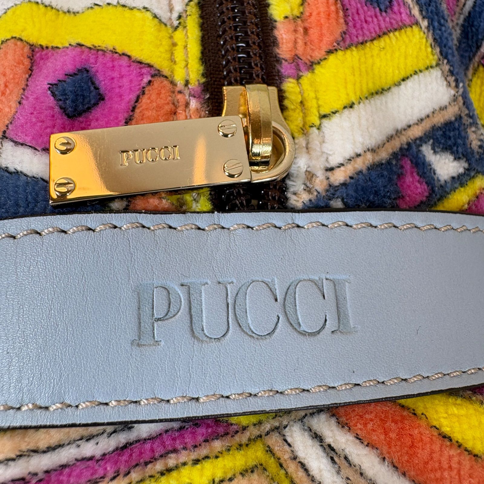 エミリオプッチ ハンドバッグ ミニポーチ パイル レザー 総柄 シルバー