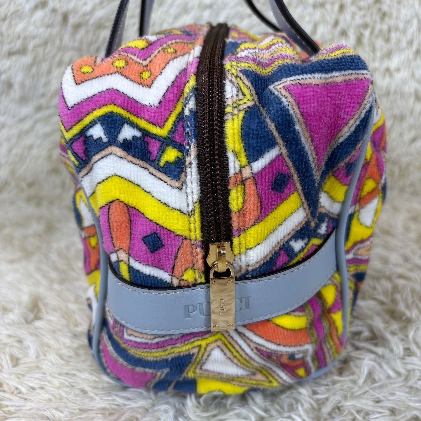 エミリオプッチ ハンドバッグ ミニポーチ パイル レザー 総柄 シルバー