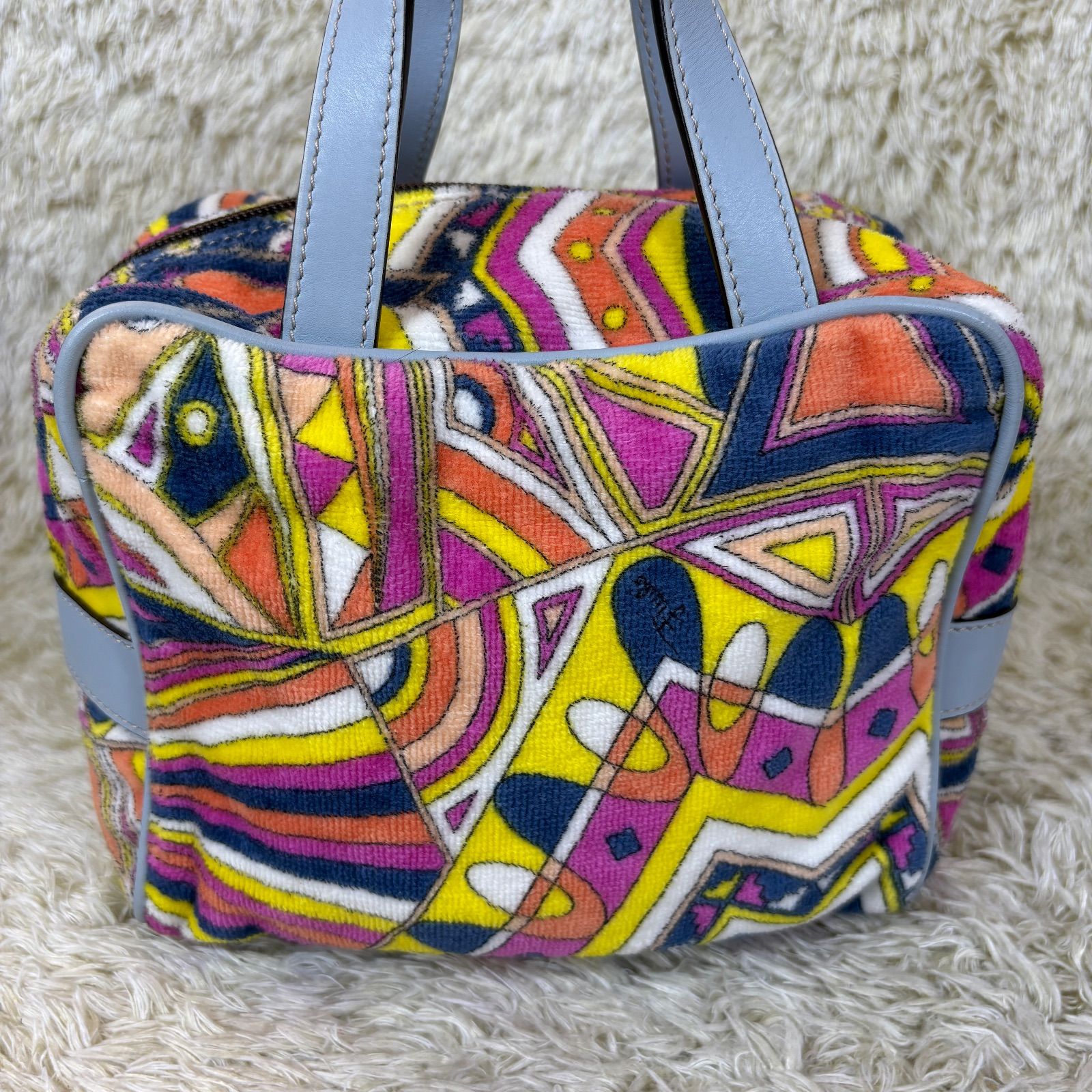 エミリオプッチ ハンドバッグ ミニポーチ パイル レザー 総柄 シルバー