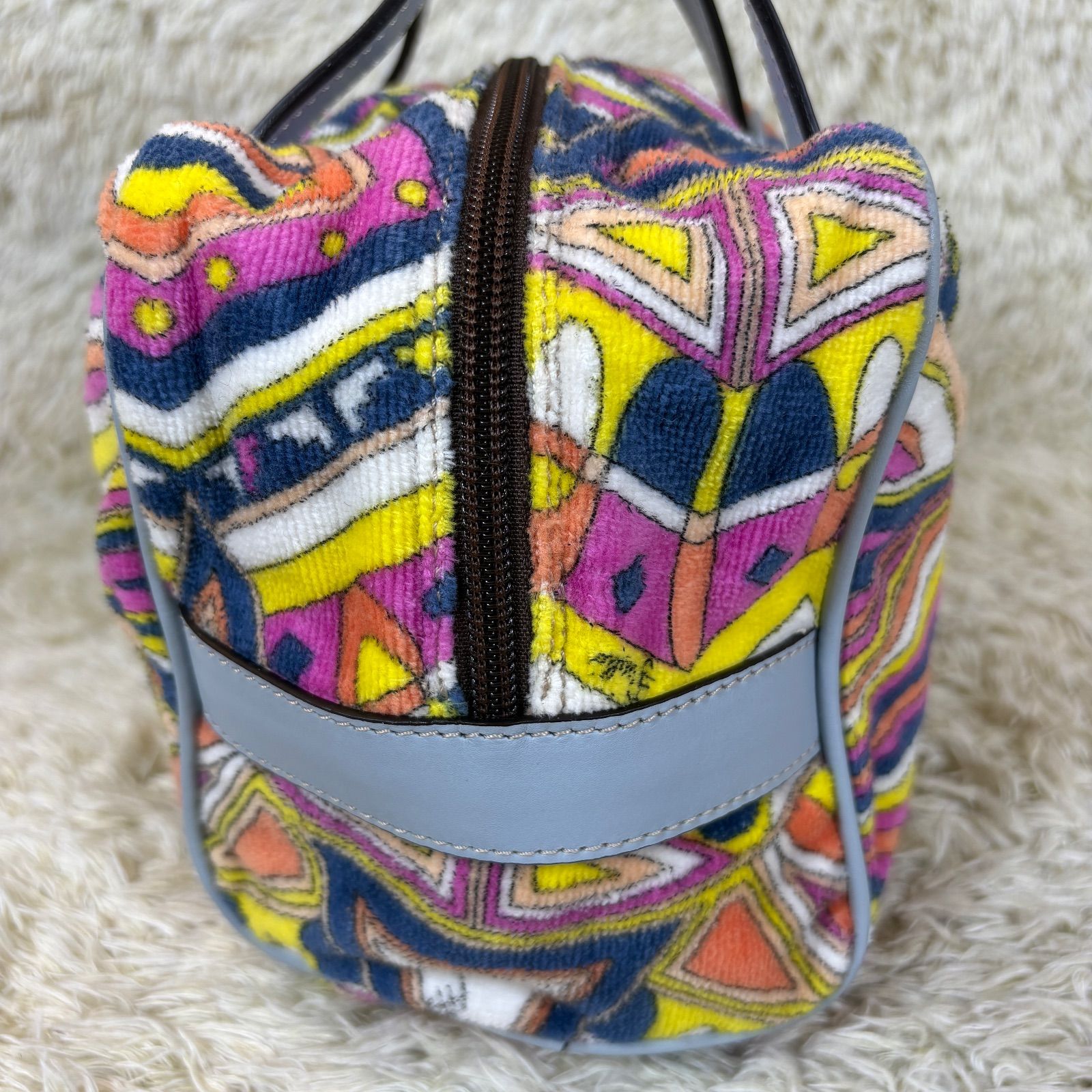 エミリオプッチ ハンドバッグ ミニポーチ パイル レザー 総柄 シルバー