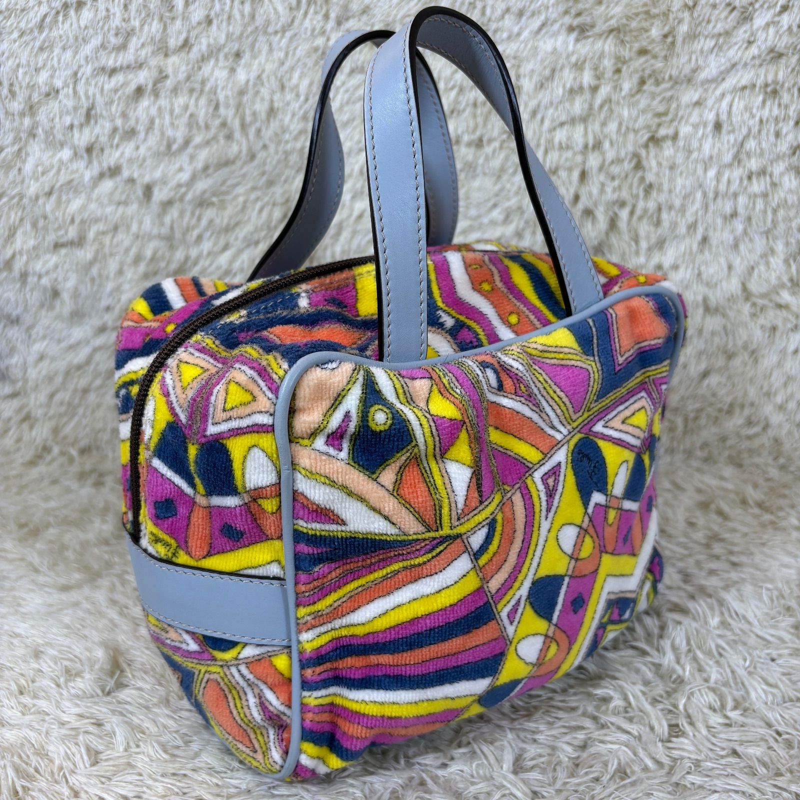 エミリオプッチ ハンドバッグ ミニポーチ パイル レザー 総柄 シルバー