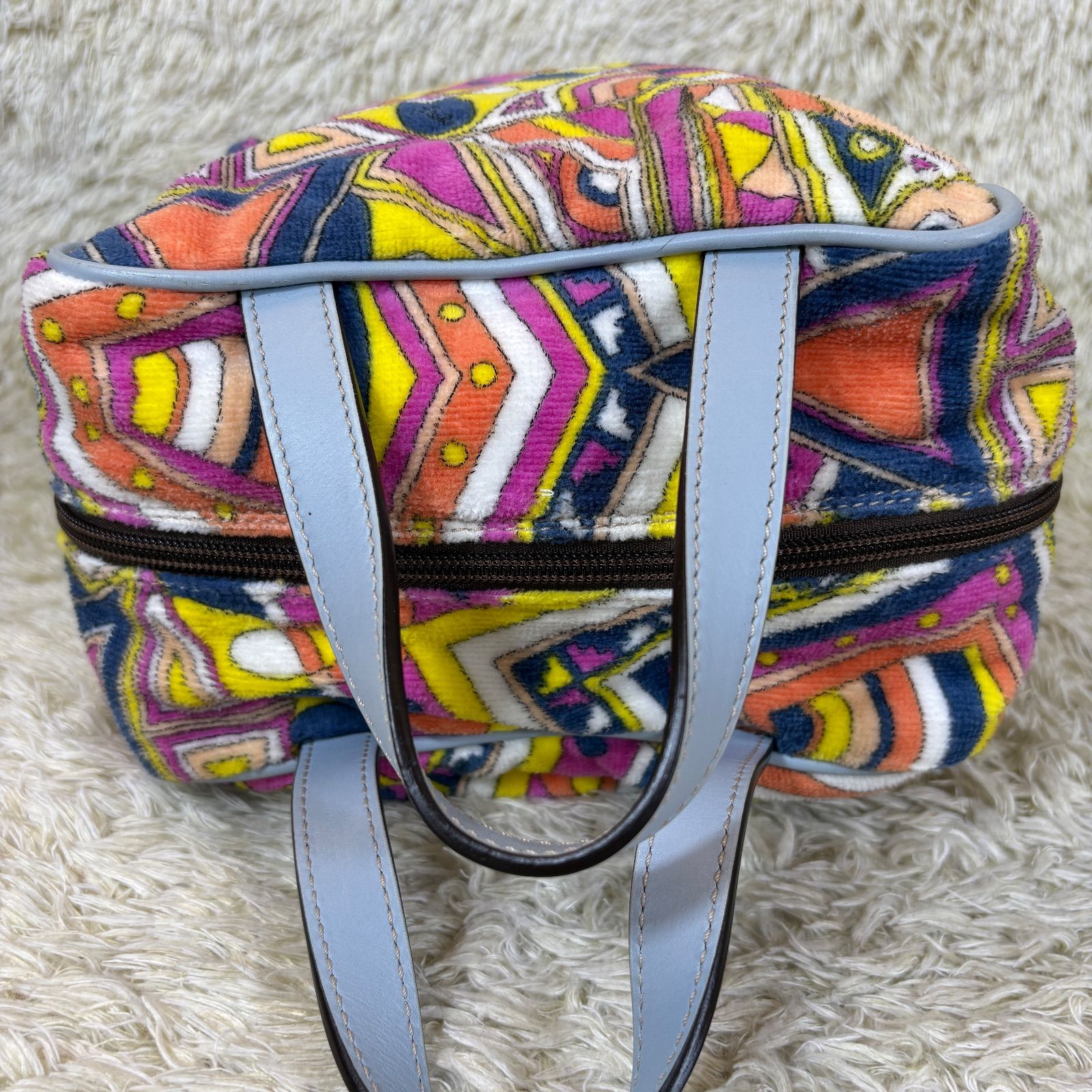 エミリオプッチ ハンドバッグ ミニポーチ パイル レザー 総柄 シルバー