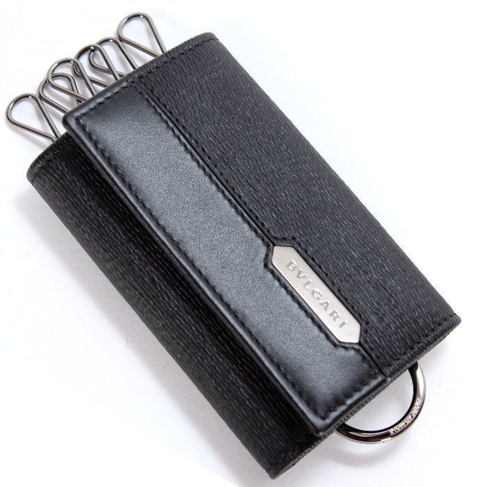 ブルガリ BVLGARI セルペンティ スカリエ マン 6連キーケース ブラック 280887 SERPENTI SCAGLIE MAN キーリング付き ロゴメタルプレート キーホルダー レザー メンズ レディース ユニセックス