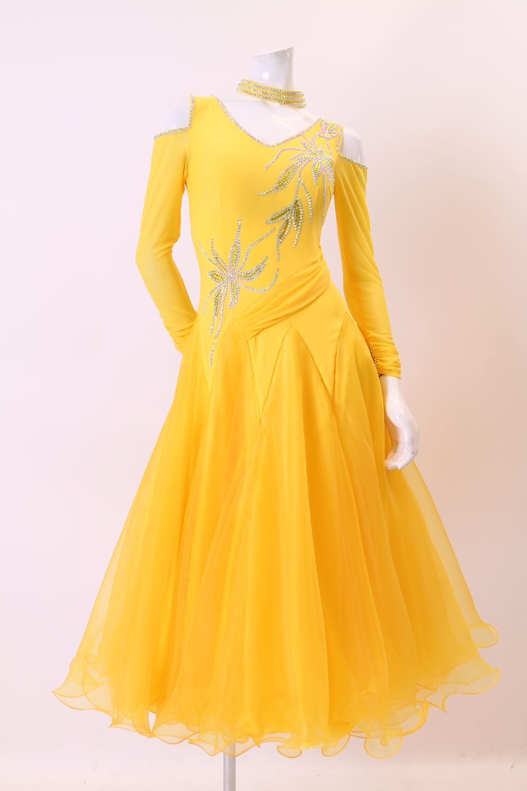 ドレス イエロー Ｍサイズ コンテスト 発表会 パーティ ナイトロングドレス オーダーメイド対応可