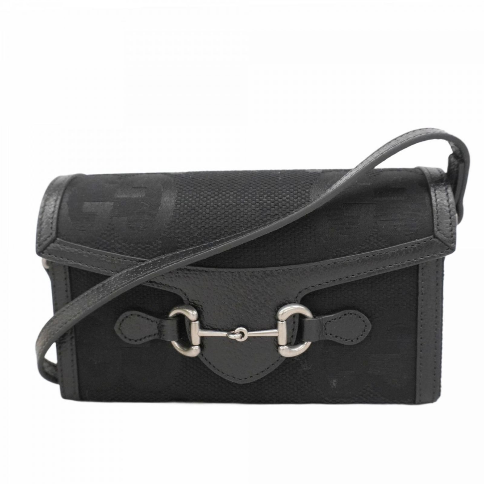 グッチ Gucci ショルダーバッグ ホースビット ジャンボGG 699296 キャンバス レザー ブラック レディース