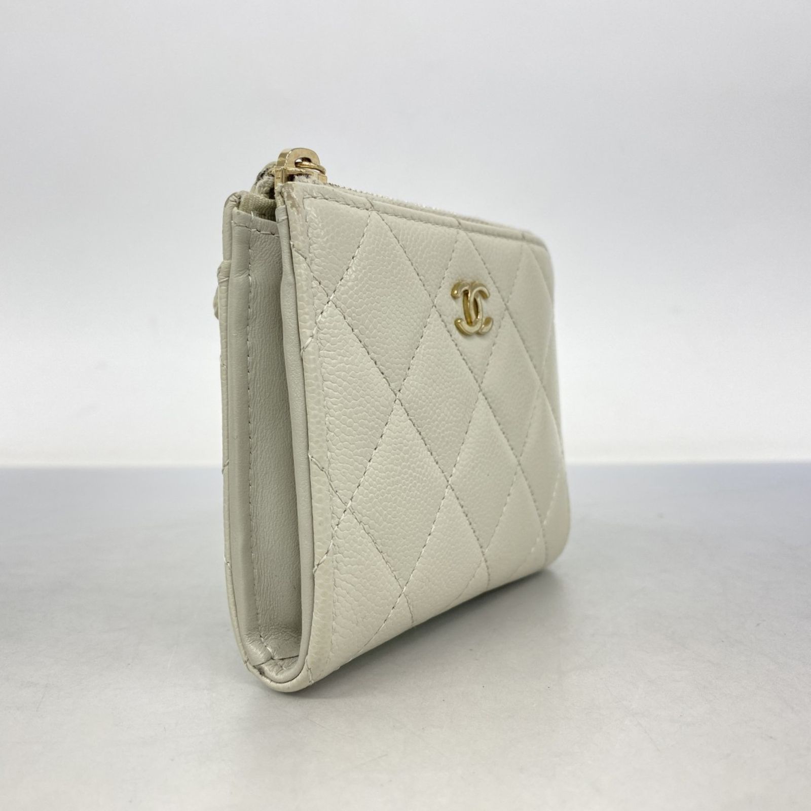 シャネル Chanel 財布 マトラッセ キャビアスキン グレー シャンパンレディース