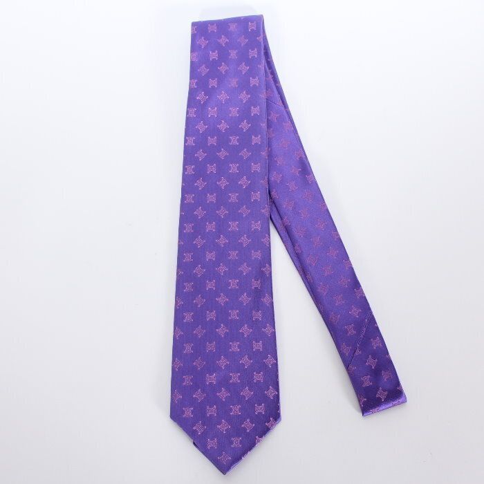 【美品】 CELINE セリーヌ ソリッド パープル ネクタイ CELINE 】セリーヌ ネクタイ シルク