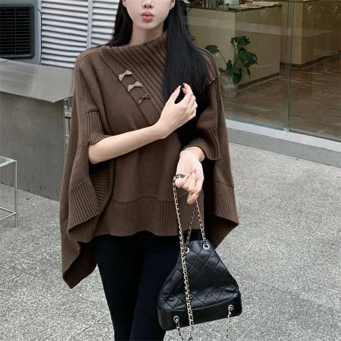 ニット ポンチョ レディース マント ニットマント セーター トップス