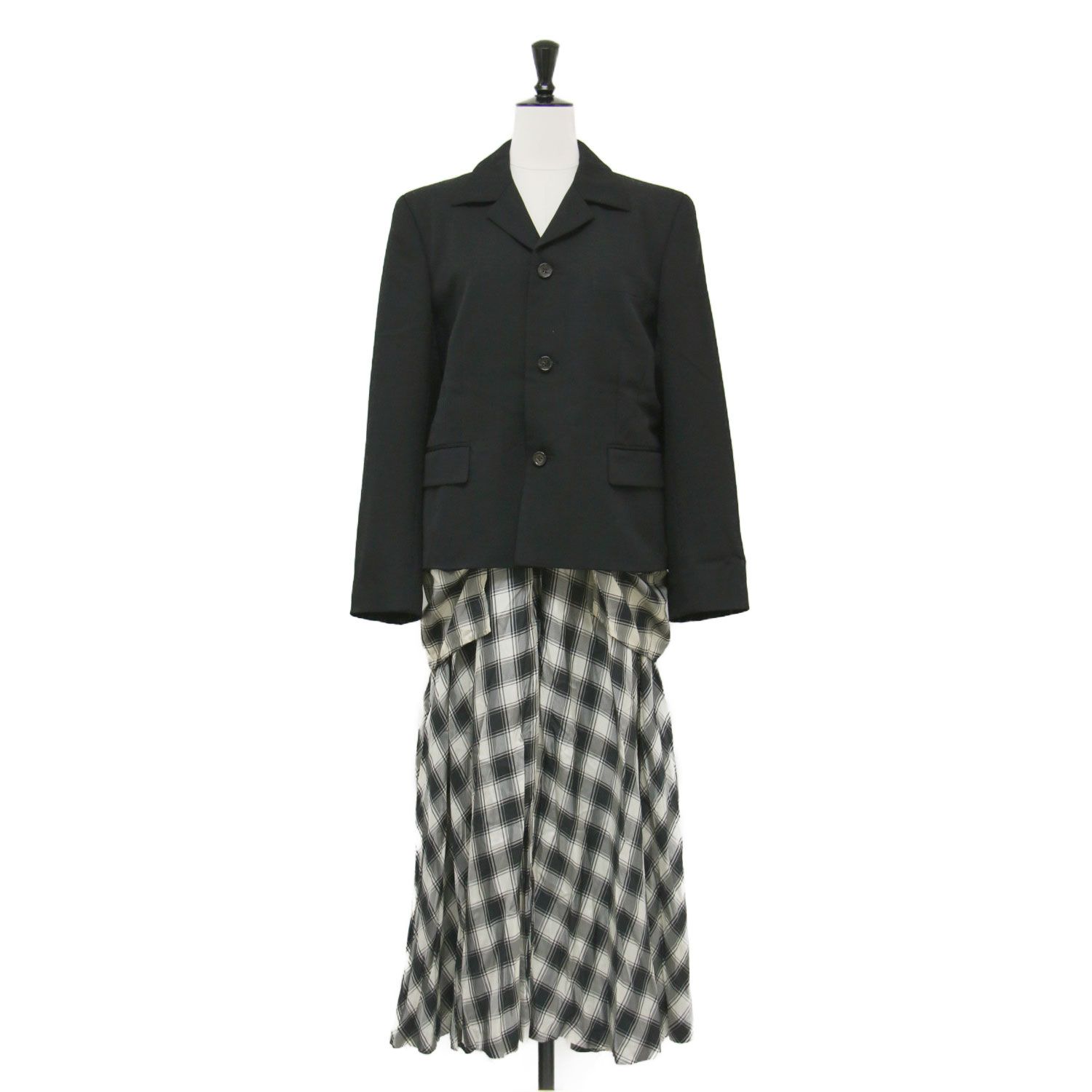 BLACK COMME des GARCONS ブラックコムデギャルソン 日本製 チェック柄 ジャケット M ホワイト レディース robe de chambre COMME des GARCONS コムデギャルソン ブラック