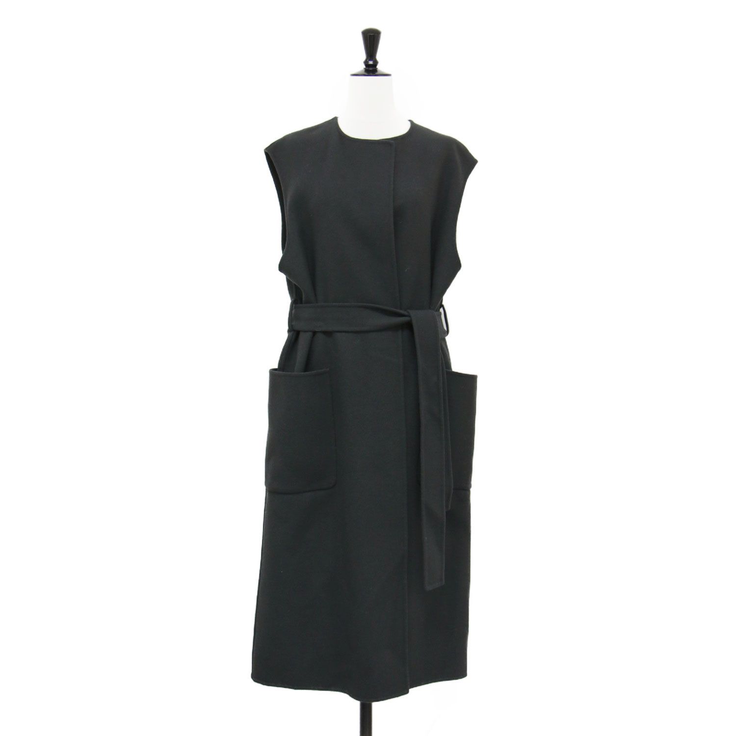 UNITED ARROWS ユナイテッドアローズ ベスト グレー サイズ 36 S 22秋冬 リバー ノーカラーベスト ジレ ロング丈 スリット リボン ウール トップス レイヤード 重ね着 レディース