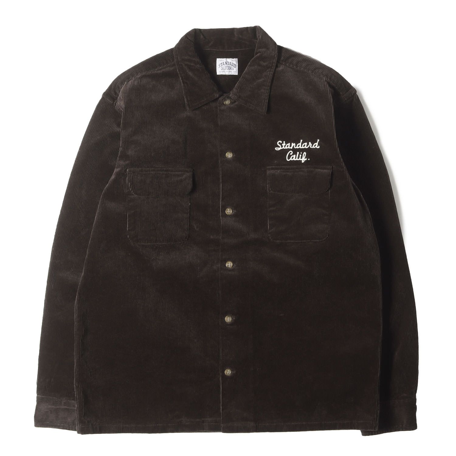 STANDARD CALIFORNIA スタンダードカリフォルニア シャツ チャコールブラウン サイズ L | チェーンロゴ 刺繍 ストレッチ コーデュロイ SD Stretch Corduroy Shirt トップス
