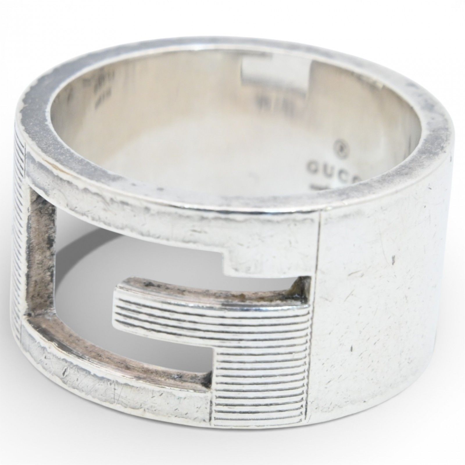 グッチ ブランデッドG 指輪 ワイドリング シルバー Bランク gu 0404 jj