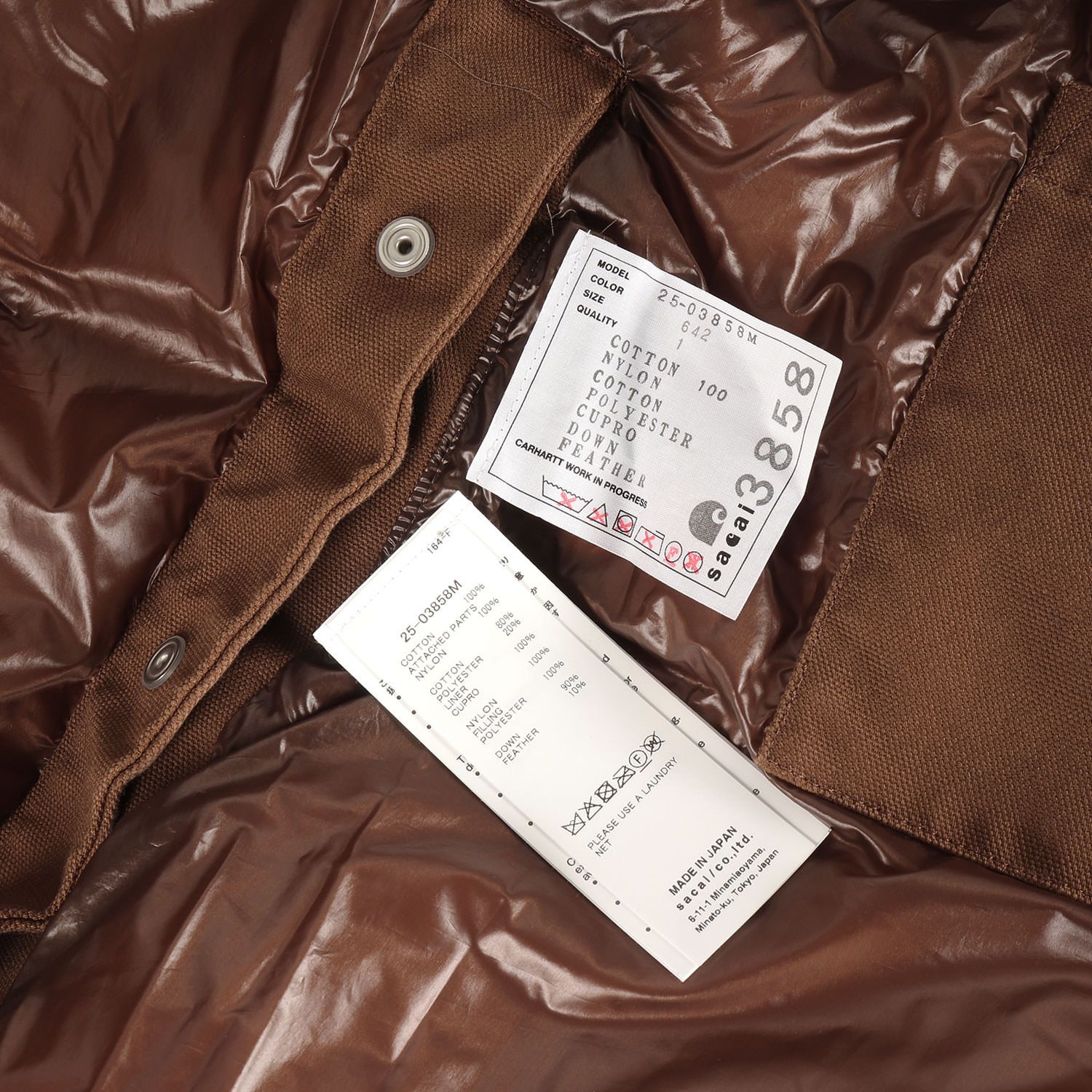 新品】Sacai サカイ ジャケット ブラウン サイズ:1 | 25AW Carhartt 
