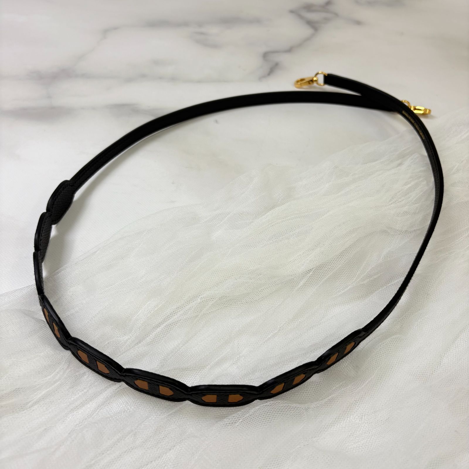 鑑定済み エルメス シェーヌ ダンクル ブラック ブラウン ゴールド金具 レザー Z刻印 バッグ ストラップ バンドリエール