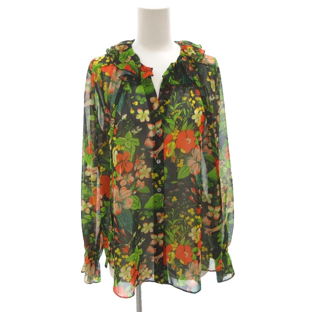グレースクラス GRACE Class 22 SS ボタニカルボウタイブラウス シャツ 総柄 オープンカラー 長袖 36 マルチカラー |FF GY 19