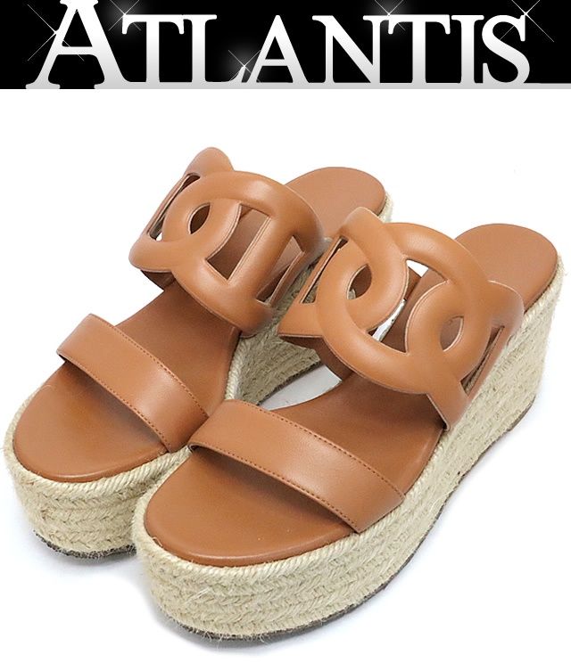 エルメス HERMES シェーヌダンクル エスパドリーユ イテア30 ナッパレザー ナチュラル size 37 約23.5 cm相当 18093