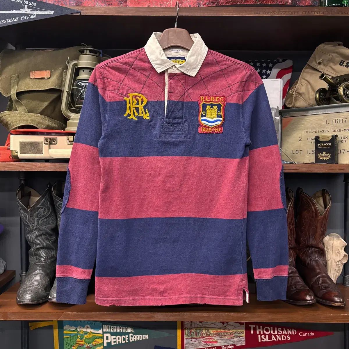 90 s ラルフローレン ラグビーLINE ストライプ クレスト パッチ ラグビーシャツ N 373
