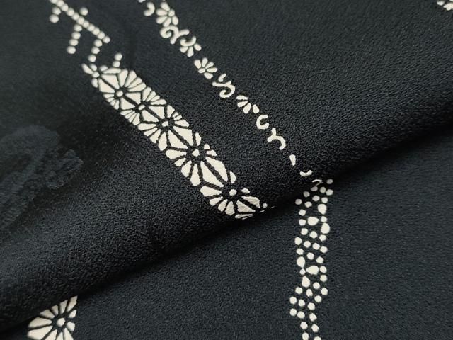 平和屋本店▽極上 男性 印傳 小紋 単衣 流線花文 黒地 逸品 CYAA4022s6