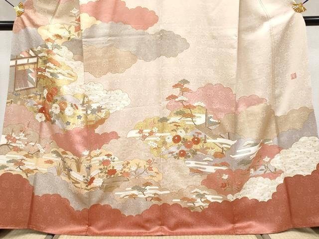 平和屋本店○極上 皇室献上作家 藤井寛 訪問着 駒刺繍 雲重ね風景文
