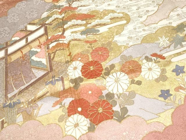 平和屋本店○極上 皇室献上作家 藤井寛 訪問着 駒刺繍 雲重ね風景文
