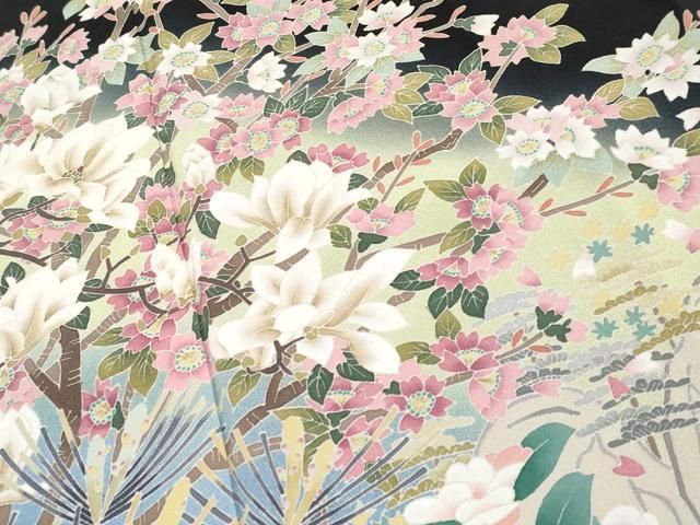 平和屋本店○極上 本加賀友禅作家 宮野勇造 黒留袖 枝花文 暈し染め