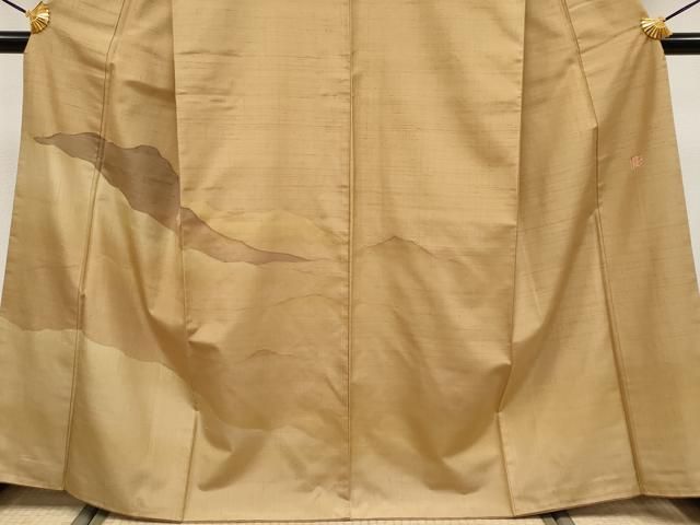 平和屋本店○極上 伝統工芸士 曽根武勇 訪問着 紬地 霞文 香染色地