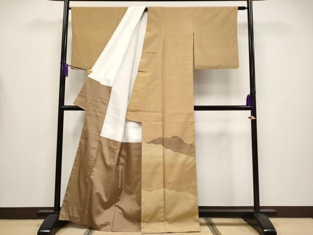 平和屋本店○極上 伝統工芸士 曽根武勇 訪問着 紬地 霞文 香染色地