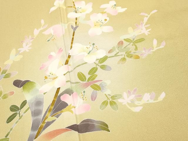 平和屋本店○極上 京加賀友禅 百貫石峰 訪問着 草花文 暈し染め 反端